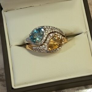 Premium Blue Zircon, Yellow Zircon & White Zircon Toi Moi Two Ring Set.